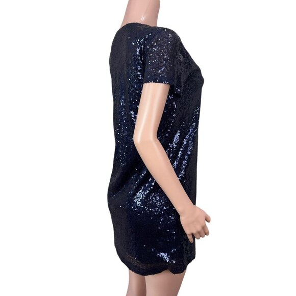 Lulus Navy Blue Sequin Short Sleeve V-Neck Shift Dress Women SZ XS - Picture 14 of 15
